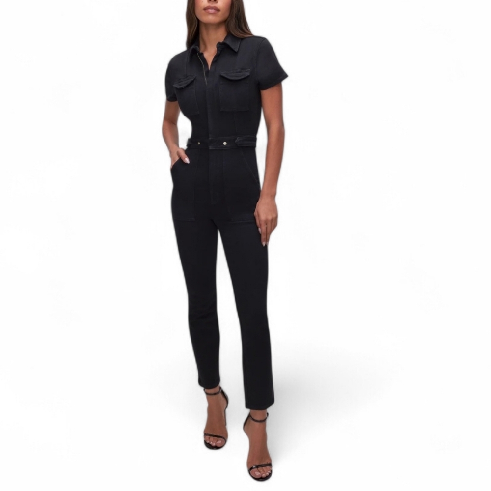 Good American Fit for Success Black Denim Jumpsuit